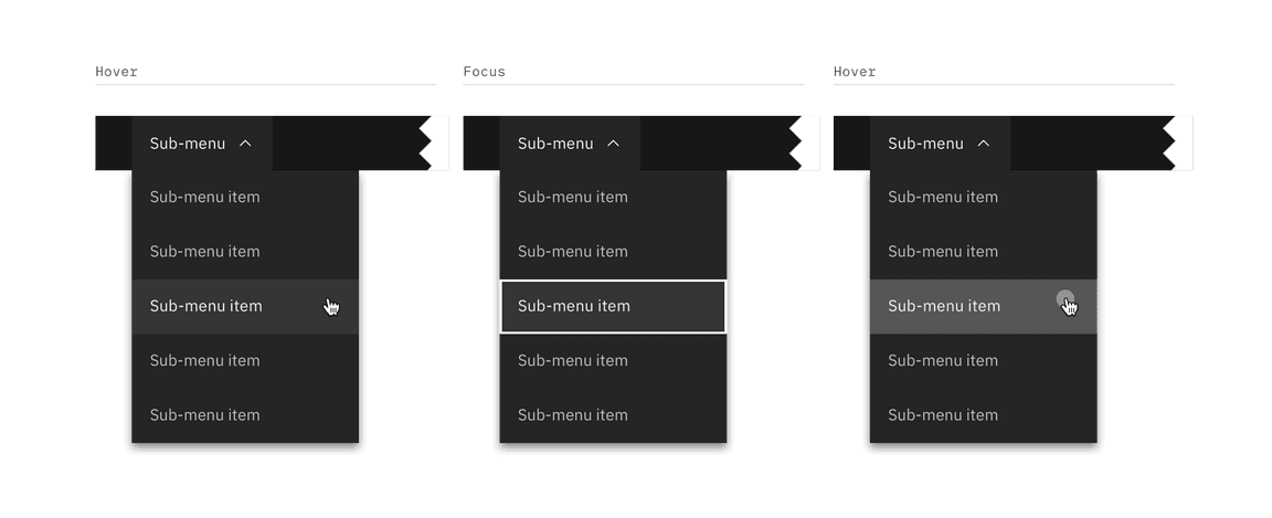 Sub-menu interactive states